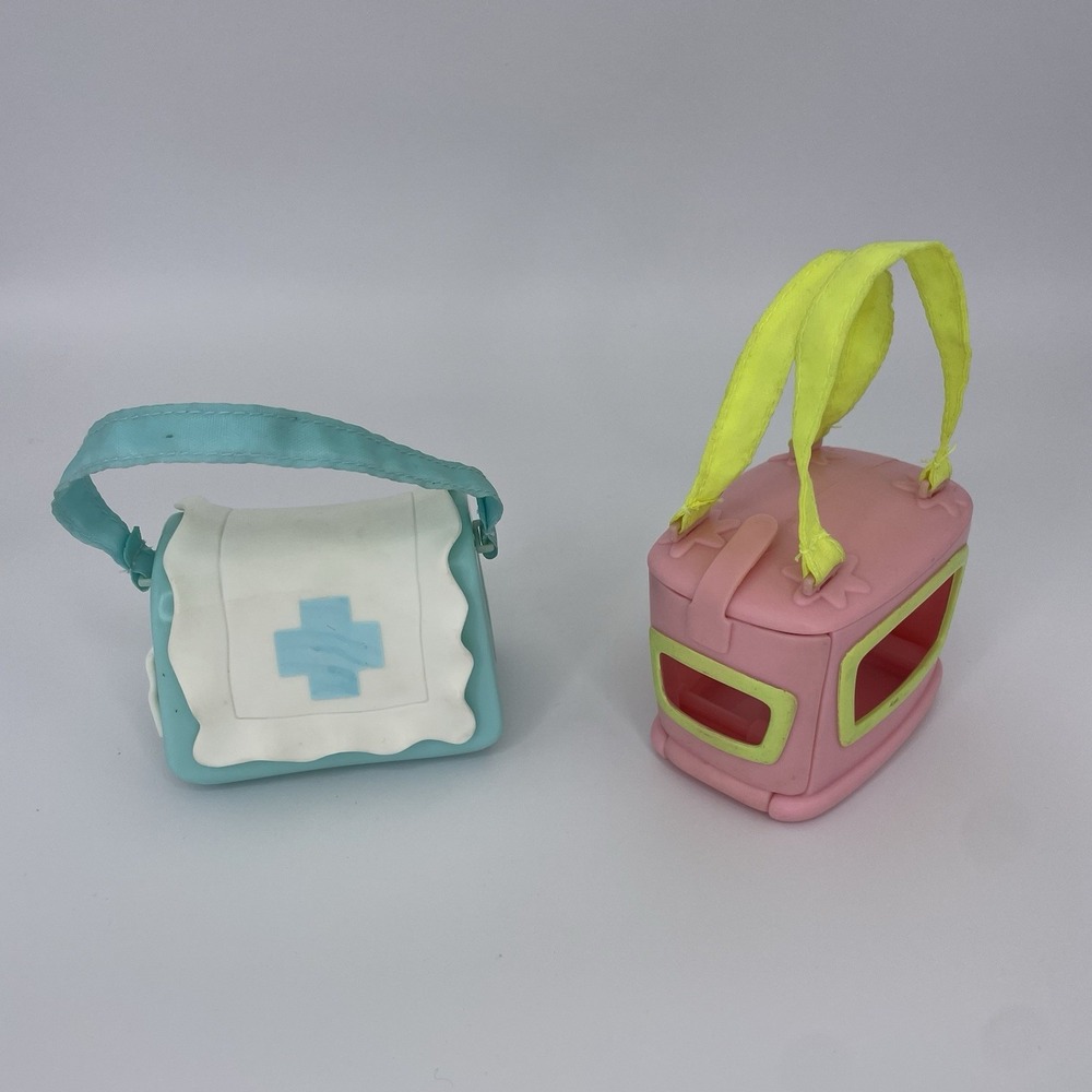 Littlest Pet Shop LPS Portable Pet Carriers Lot Of 2-Pink/Yellow & Blue/White
